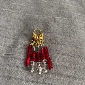 Elegant Red and Silver Beaded stitchmarkers (handmade)